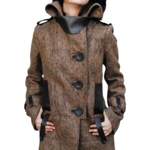 Mackage Twiggy‎ Brown Tan Wool Mohair Cashmere Blend Peacoat Coat Jacket Large